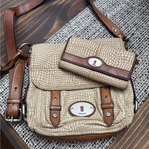 Vintage style Fossil Maddox snakeskin  purse and wallet set